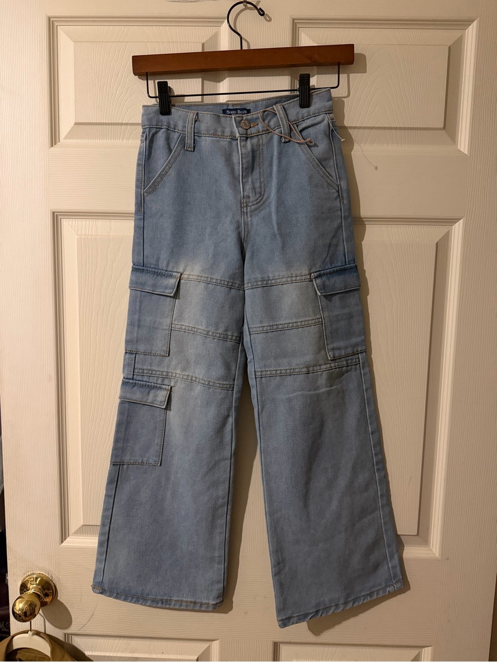 Light Blue Cargo Wide-Leg Kids Jeans